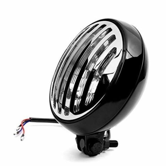 6" Black & Chrome Motorcycle Headlight with Grill High Low Headlamp Bottom Mount - Picture 2 of 5